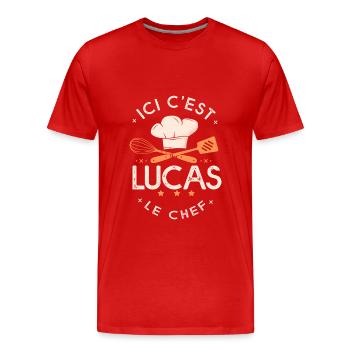 Lucas Chef Ici c est lucas le chef cuisinier - T-shirt bio Premium Homme - rouge - Devant - Damien (186cm)