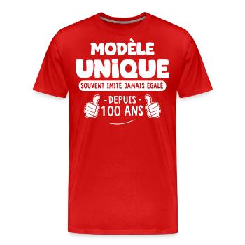 anniversaire 100 ans modèle unique depuis 100 ans - T-shirt bio Premium Homme - rouge - Devant - Damien (186cm)