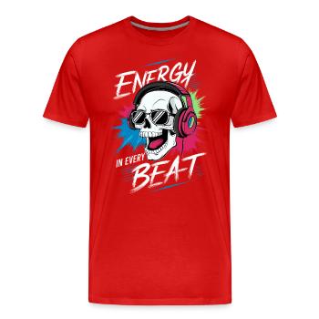 Totenkopf mit Kopfhörer - Energy in every beat - Männer Premium Bio T-Shirt - Rot - Vorne - Damien (186cm)