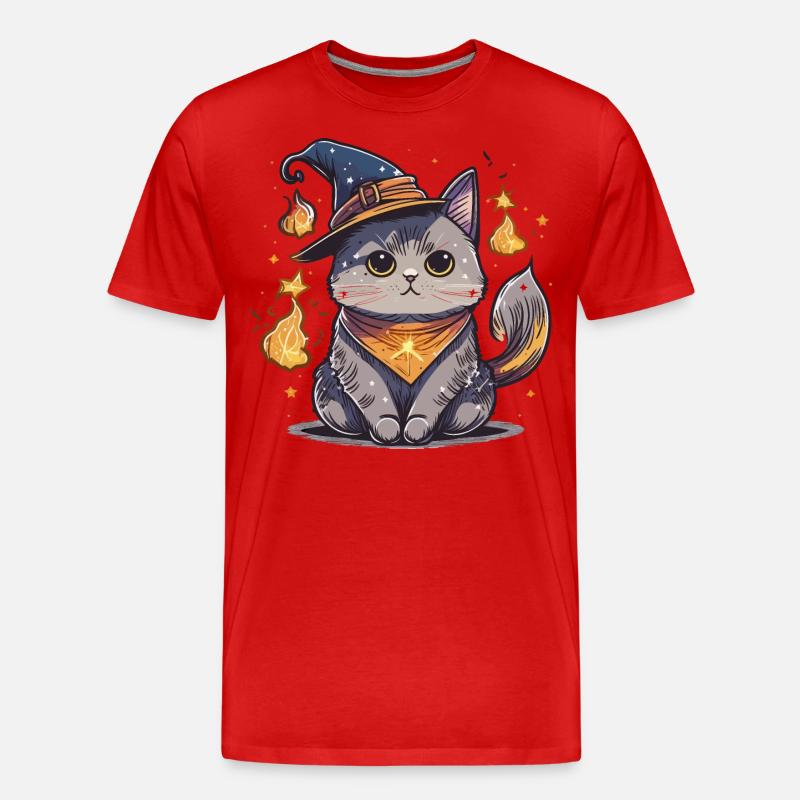 Katzen-Zauberer - Männer Premium Bio T-Shirt - Rot