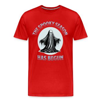 Die gruselige Jahreszeit hat begonnen - Männer Premium Bio T-Shirt - Rot - Vorne - Damien (186cm)