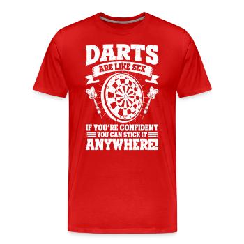 Dart Like Sex Confident Stick Anywhere Allusion - Men's Premium Organic T-Shirt - red - Front - Damien (186cm)