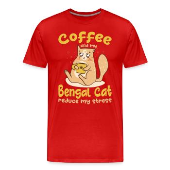 Coffee and Bengal Cat Reduce Stress Gift - Men's Premium Organic T-Shirt - red - Front - Damien (186cm)