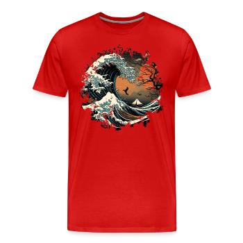 La vague japonaise, la Grande Vague de Kanagawa - T-shirt bio Premium Homme - rouge - Devant - Damien (186cm)