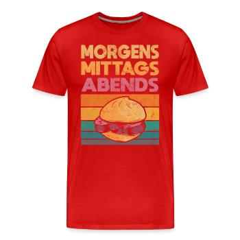 Leberkas Brühwurst Morgens Mittags Abends Geschenk - Männer Premium Bio T-Shirt - Rot - Vorne - Damien (186cm)