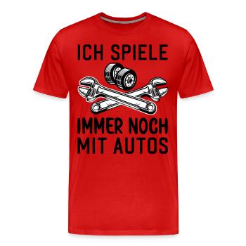 Ich spiele immer noch mit Autos KFZ Auto Sprüche - Männer Premium Bio T-Shirt - Rot - Vorne - Damien (186cm)