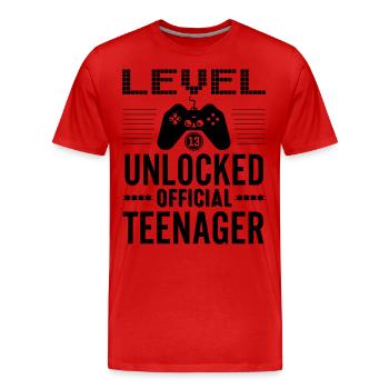 Niveau officiel Teenager 13 débloqué pour les joueurs 13 - T-shirt bio Premium Homme - rouge - Devant - Damien (186cm)