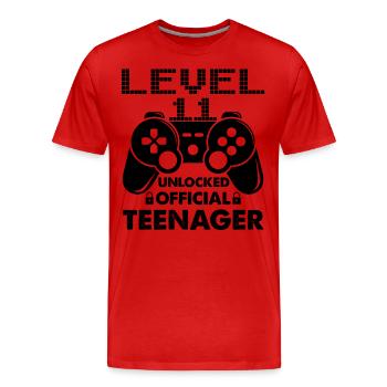 Niveau officiel Teenager 11 débloqué pour les joueurs 11 - T-shirt bio Premium Homme - rouge - Devant - Damien (186cm)