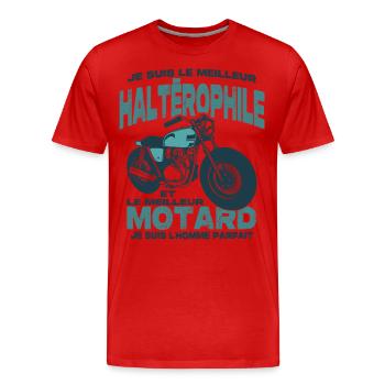 Le meilleur motard et le meilleur haltèrophile - T-shirt bio Premium Homme - rouge - Devant - Damien (186cm)