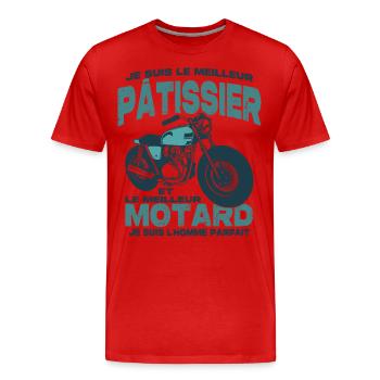 Le meilleur motard et le meilleur pâtissier - T-shirt bio Premium Homme - rouge - Devant - Damien (186cm)
