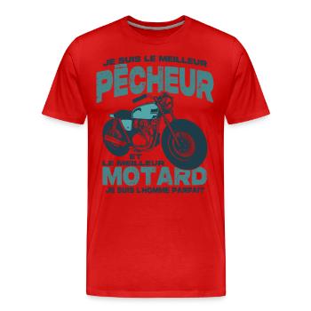 Le meilleur motard et le meilleur pêcheur - T-shirt bio Premium Homme - rouge - Devant - Damien (186cm)