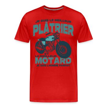 Le meilleur motard et le meilleur plâtrier - T-shirt bio Premium Homme - rouge - Devant - Damien (186cm)