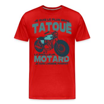 Le meilleur motard et le le plus beau tatoué - T-shirt bio Premium Homme - rouge - Devant - Damien (186cm)
