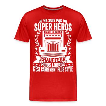Cadeau Chauffeur Routier Camion Humour Camionneur - T-shirt bio Premium Homme - rouge - Devant - Damien (186cm)