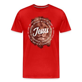 Jesus Is My God King My Lord My Savior Brown Lion - Men's Premium Organic T-Shirt - red - Front - Damien (186cm)