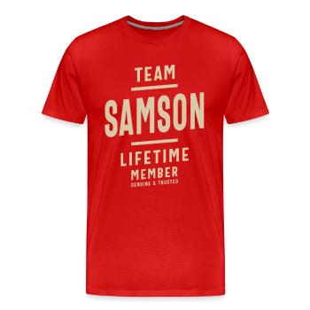 Team Samson Lifetime Member - Name Samson - Men's Premium Organic T-Shirt - red - Front - Damien (186cm)