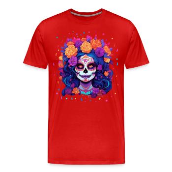 Los Muertos Jour Des Morts Halloween Femme - T-shirt bio Premium Homme - rouge - Devant - Damien (186cm)