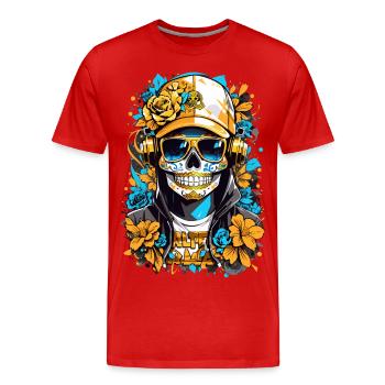 Golden Sugar Skull - Men's Premium Organic T-Shirt - red - Front - Damien (186cm)