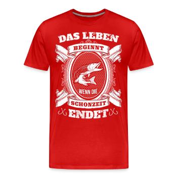 Angeln -Das Leben beginnt wenn die Schonzeit endet - Männer Premium Bio T-Shirt - Rot - Vorne - Damien (186cm)