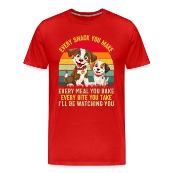 Chiens - Chaque collation que vous préparez, je vous surveillerai ! - T-shirt bio Premium Homme - rouge - Devant - Damien (186cm)