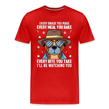 Chiens - Chaque collation que vous préparez, je vous surveillerai ! - T-shirt bio Premium Homme - rouge - Devant - Damien (186cm)