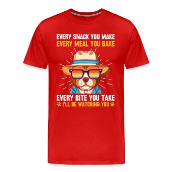 Chiens - Chaque collation que vous préparez, je vous surveillerai ! - T-shirt bio Premium Homme - rouge - Devant - Damien (186cm)