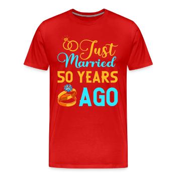 Noces d’or ! 50 ans de mariage heureux - T-shirt bio Premium Homme - rouge - Devant - Damien (186cm)