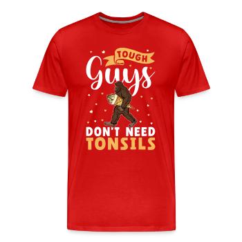 Guys don't need almonds! Tonsil surgery - Men's Premium Organic T-Shirt - red - Front - Damien (186cm)