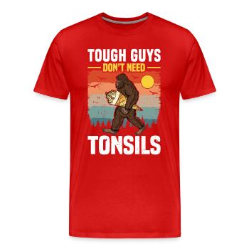 Guys don't need almonds! Tonsil surgery - Men's Premium Organic T-Shirt - red - Front - Damien (186cm)
