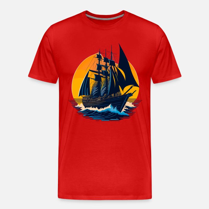 Segelboot - Männer Premium Bio T-Shirt - Rot