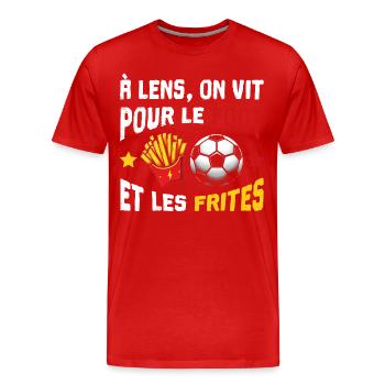 À LENS, ON VIT POUR LE FOOT ET LES FRITES Ch'tis - T-shirt bio Premium Homme - rouge - Devant - Damien (186cm)