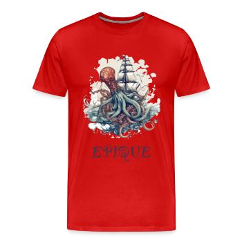 Oktopus-Kampf - Männer Premium Bio T-Shirt - Rot - Vorne - Damien (186cm)