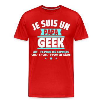 Papa geek, cadeau fête de pères,Anniversaire,Noël - T-shirt bio Premium Homme - rouge - Devant - Damien (186cm)