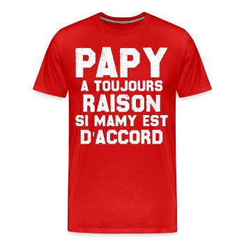 Papy A Toujours Raison Si Mamy Est D'accord Humour - T-shirt bio Premium Homme - rouge - Devant - Damien (186cm)