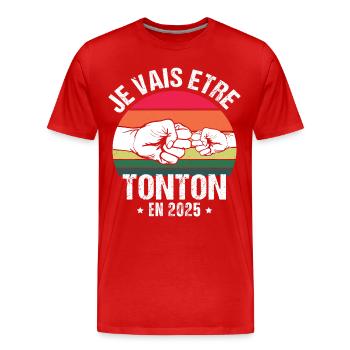 Je vais être tonton en 2025 cadeau naissance 2025 - T-shirt bio Premium Homme - rouge - Devant - Damien (186cm)