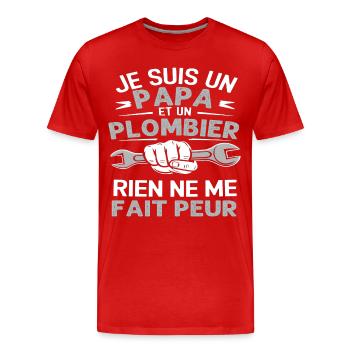 Papa plombier cadeau plomberie fête des pères - T-shirt bio Premium Homme - rouge - Devant - Damien (186cm)