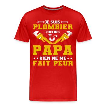 Papa plombier cadeau plomberie fête des pères - T-shirt bio Premium Homme - rouge - Devant - Damien (186cm)