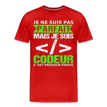Humour Geek Cadeau Développeur Codeur Programmeur - T-shirt bio Premium Homme - rouge - Devant - Damien (186cm)