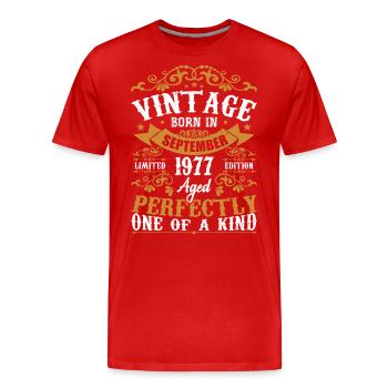 1977 September 1977 47th Anniversary Gift 1977 - Men's Premium Organic T-Shirt - red - Front - Damien (186cm)
