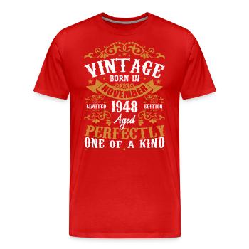 Vintage November 1948 Birthday November 1948 - Men's Premium Organic T-Shirt - red - Front - Damien (186cm)