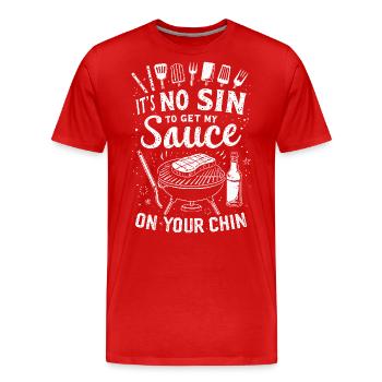 Funny BBQ Men Women Grilling Meat Smoking Barbecue - Men's Premium Organic T-Shirt - red - Front - Damien (186cm)