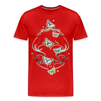 Schmetterlinge Ranken Ornamente Muster - Männer Premium Bio T-Shirt - Rot - Vorne - Damien (186cm)