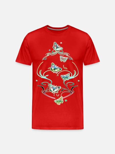 Butterflies Tendrils Ornaments Patterns - Men's Premium Organic T-Shirt - red