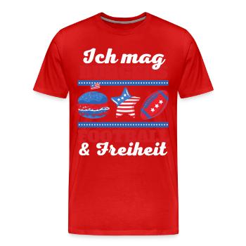 Ich mag Burgers, Football und Freiheit - Männer Premium Bio T-Shirt - Rot - Vorne - Damien (186cm)