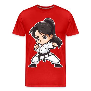 Karate Mädchen Cartoon Stil - Männer Premium Bio T-Shirt - Rot - Vorne - Damien (186cm)