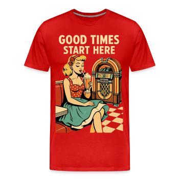 Affiche rétro des années 50 Pin-Up Pin-Up Milkshake de diner - T-shirt bio Premium Homme - rouge - Devant - Damien (186cm)