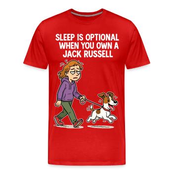 Propriétaire de chien fatigué & bande dessinée Jack Russell - T-shirt bio Premium Homme - rouge - Devant - Damien (186cm)