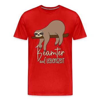 Faultier Beamter auf Lebenszeit - Männer Premium Bio T-Shirt - Rot - Vorne - Damien (186cm)