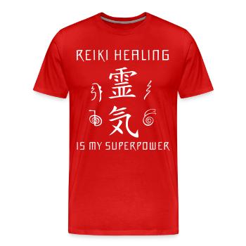 Reiki Superkraft | Reikimeister Esoterik Geschenke - Männer Premium Bio T-Shirt - Rot - Vorne - Damien (186cm)