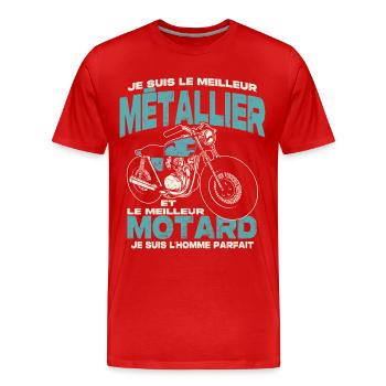 Le meilleur métallier et le meilleur motard - T-shirt bio Premium Homme - rouge - Devant - Damien (186cm)